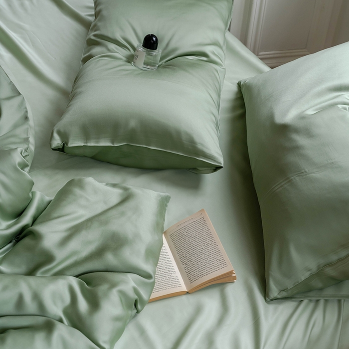 91家纺网 家纺一手货源 找家纺 浩情国际婚庆供货中心 2026新款60支奥地利兰精天丝纯色双拼系列四件套 香奈绿-嫩叶绿