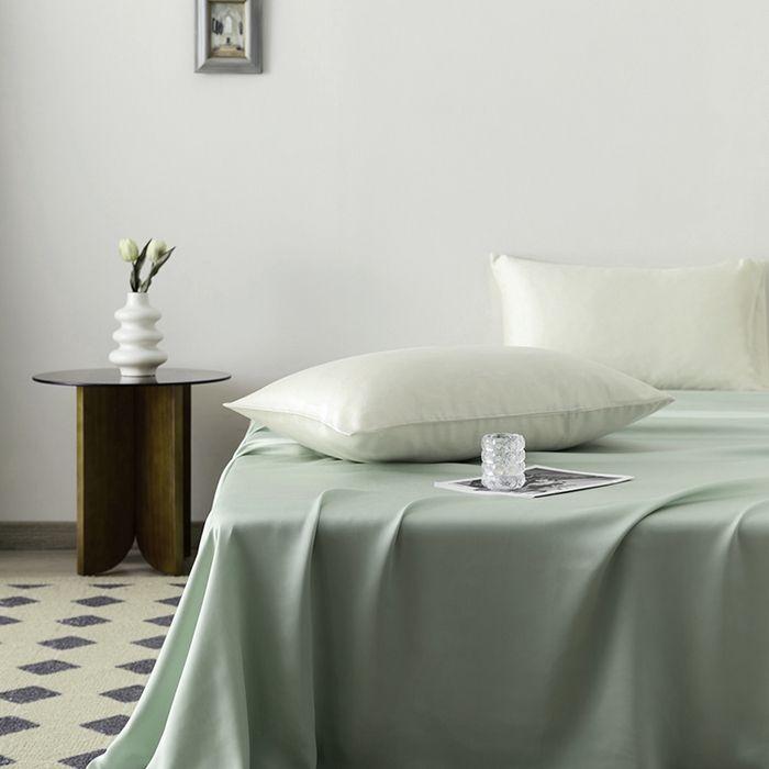 91家纺网 家纺一手货源 找家纺 浩情国际婚庆供货中心 2026新款60支奥地利兰精天丝纯色双拼系列四件套 香奈绿-嫩叶绿