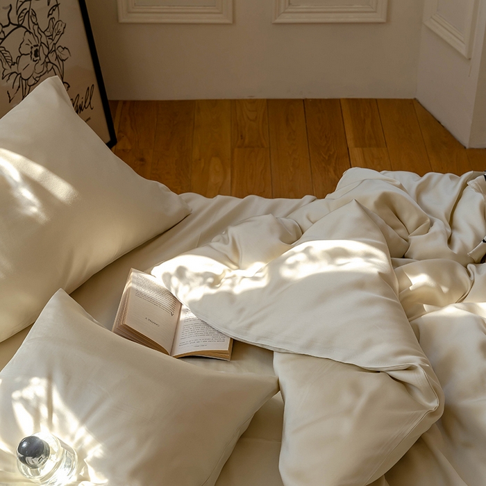 91家纺网 家纺一手货源 找家纺 浩情国际婚庆供货中心 2026新款60支奥地利兰精天丝纯色双拼系列四件套 极地白