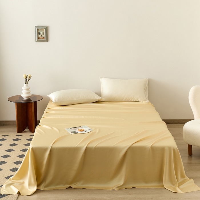 91家纺网 家纺一手货源 找家纺 浩情国际婚庆供货中心 2026新款60支奥地利兰精天丝纯色双拼系列四件套 浅艾绿-香槟金