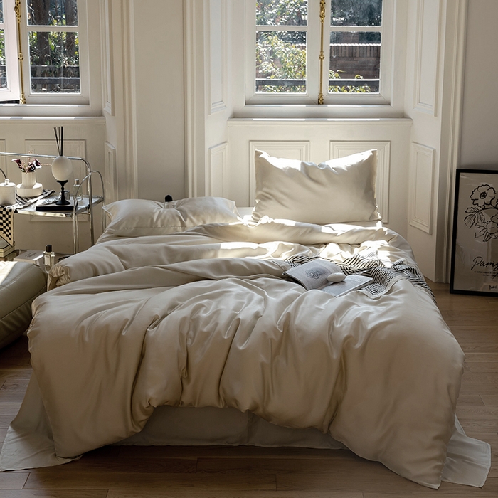 浩情国际婚庆供货中心 2026新款60支奥地利兰精天丝纯色双拼系列四件套 极地白