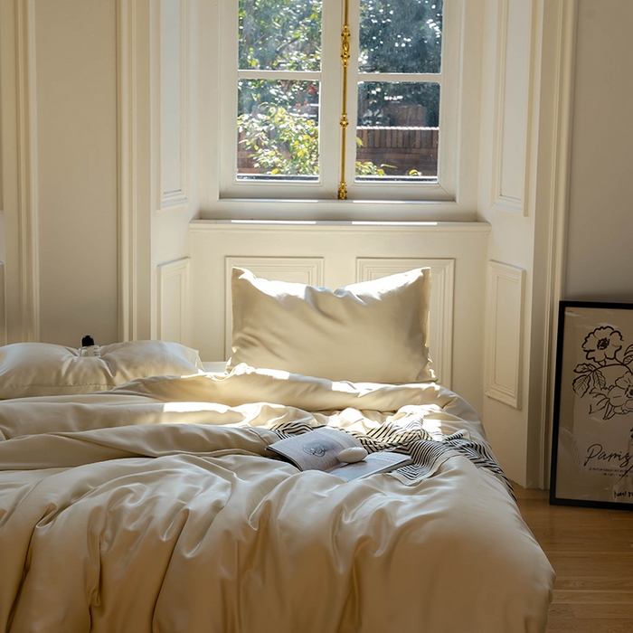 91家纺网 家纺一手货源 找家纺 浩情国际婚庆供货中心 2026新款60支奥地利兰精天丝纯色双拼系列四件套 极地白