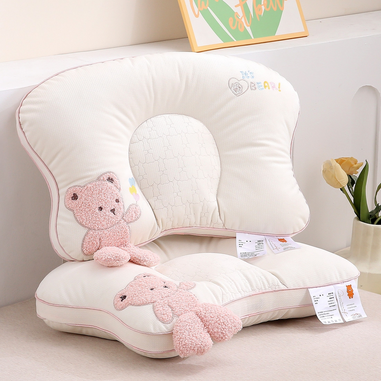 91家纺网 家纺一手货源 找家纺 （总）珍贝家纺 2025新款毛巾绣儿童护颈枕枕头枕芯