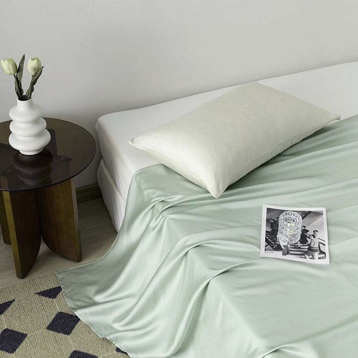 91家纺网 家纺一手货源 找家纺 浩情国际婚庆供货中心 2026新款60支奥地利兰精天丝纯色双拼系列四件套 香奈绿-嫩叶绿