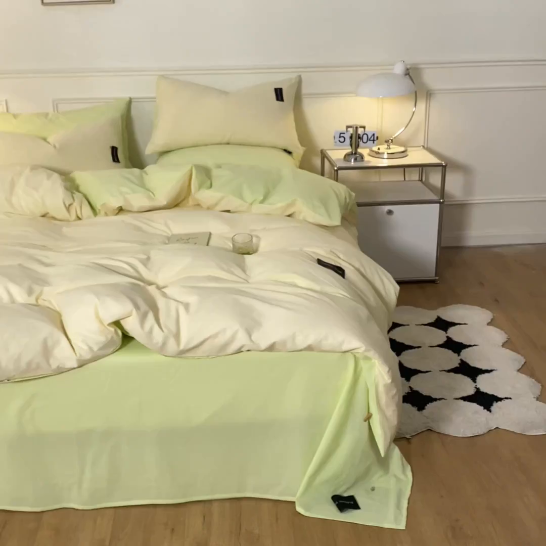 91家纺网 家纺一手货源 找家纺 （总）咏绒家纺工厂店 2025新款全棉纯棉水洗棉双拼款四件套学生三件套