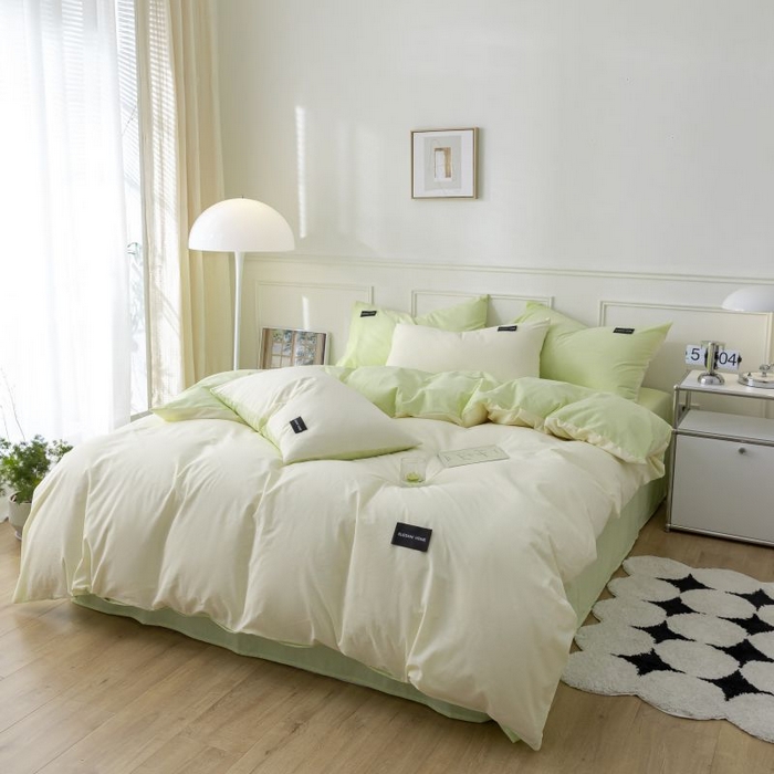 91家纺网 家纺一手货源 找家纺 （总）咏绒家纺工厂店 2025新款全棉纯棉水洗棉双拼款四件套学生三件套