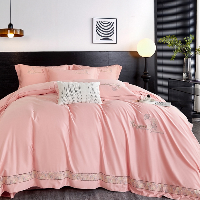 91家纺网 家纺一手货源 找家纺 浩情国际婚庆供货中心 2026新款160S春夏天丝棉高端刺绣系列四件套 银之杏-豆沙