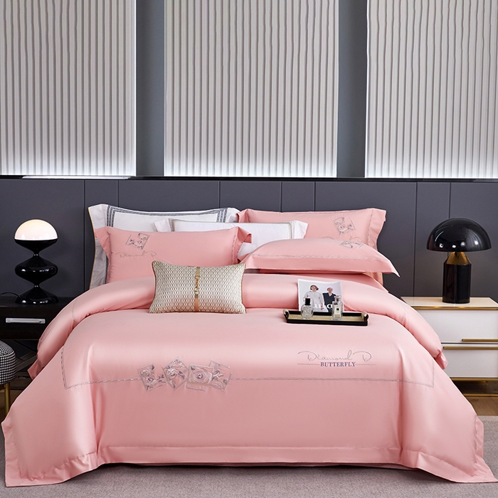 浩情国际婚庆供货中心 2026新款160S春夏天丝棉高端刺绣系列四件套 诺兰-豆沙