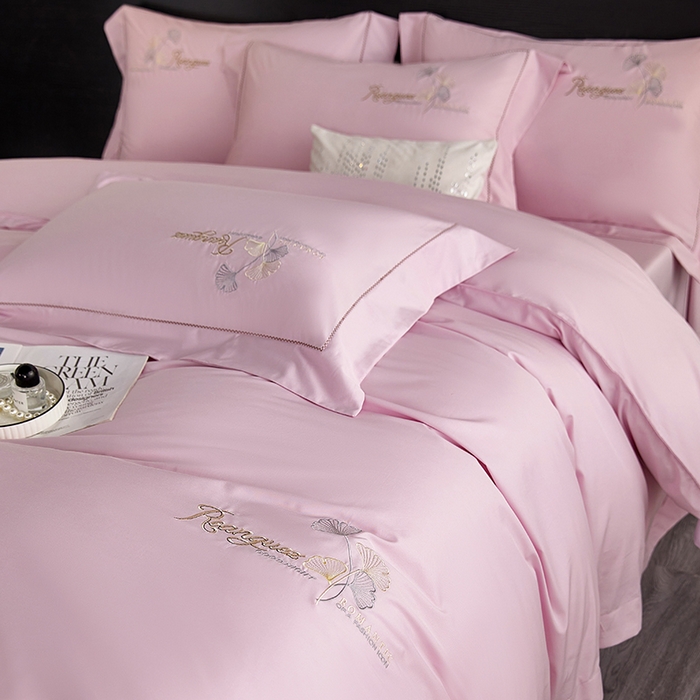 91家纺网 家纺一手货源 找家纺 浩情国际婚庆供货中心 2026新款160S春夏天丝棉高端刺绣系列四件套 银之杏-优雅紫