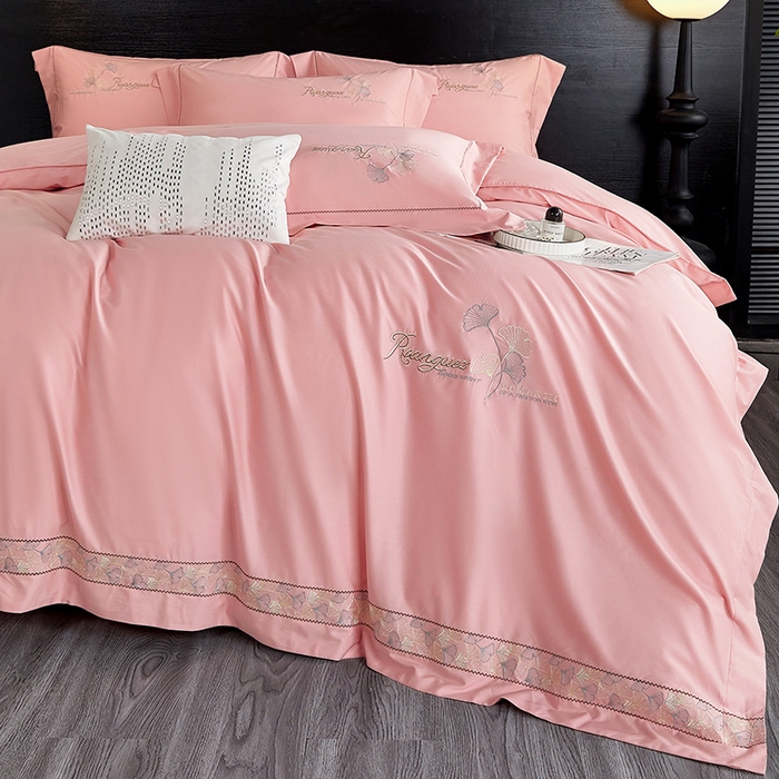 91家纺网 家纺一手货源 找家纺 浩情国际婚庆供货中心 2026新款160S春夏天丝棉高端刺绣系列四件套 银之杏-豆沙