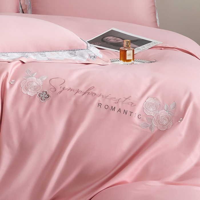 91家纺网 家纺一手货源 找家纺 浩情国际婚庆供货中心 2026新款160S春夏天丝棉高端刺绣系列四件套 玫瑰花香-豆沙