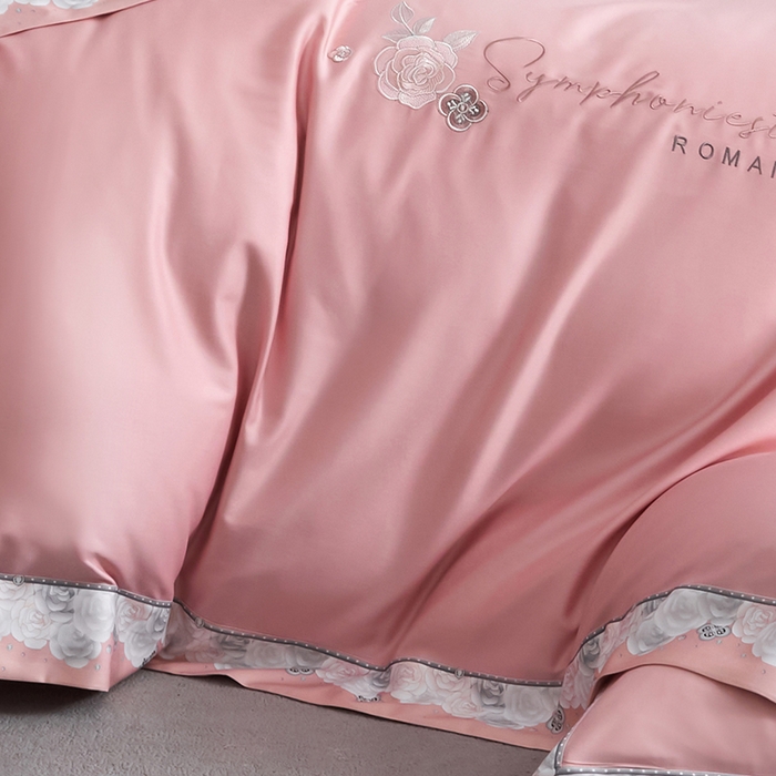 91家纺网 家纺一手货源 找家纺 浩情国际婚庆供货中心 2026新款160S春夏天丝棉高端刺绣系列四件套 玫瑰花香-豆沙