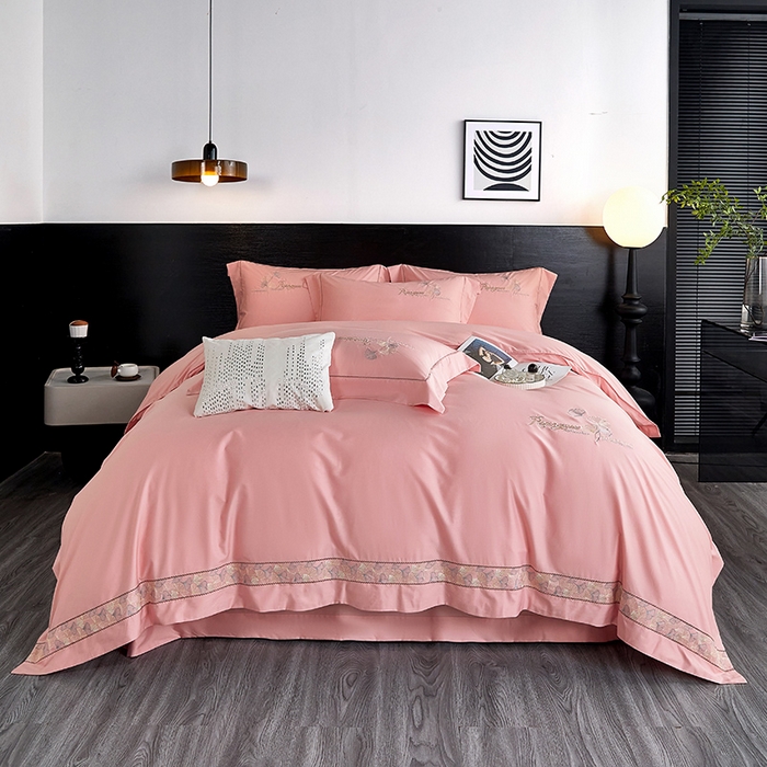 浩情国际婚庆供货中心 2026新款160S春夏天丝棉高端刺绣系列四件套 银之杏-豆沙