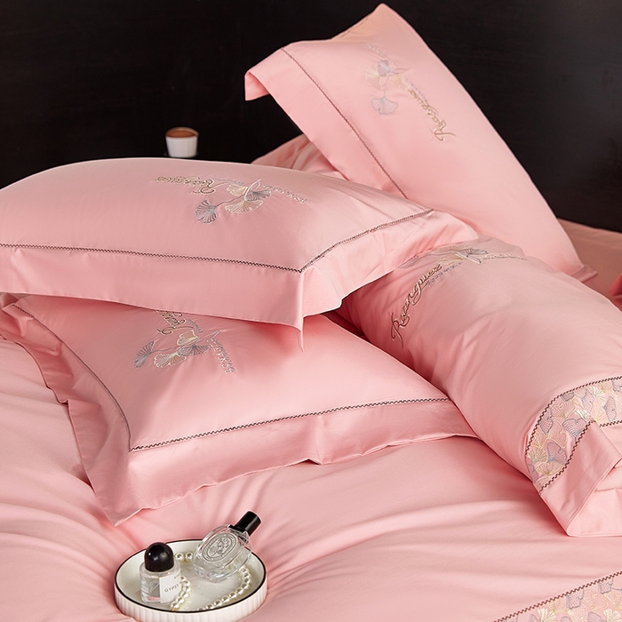 91家纺网 家纺一手货源 找家纺 浩情国际婚庆供货中心 2026新款160S春夏天丝棉高端刺绣系列四件套 银之杏-豆沙