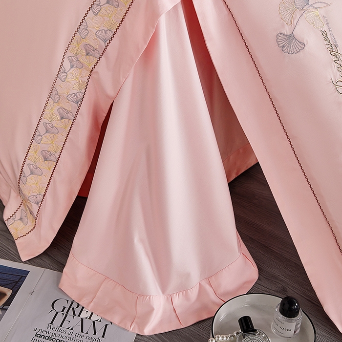 91家纺网 家纺一手货源 找家纺 浩情国际婚庆供货中心 2026新款160S春夏天丝棉高端刺绣系列四件套 银之杏-公主粉