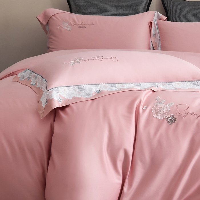 91家纺网 家纺一手货源 找家纺 浩情国际婚庆供货中心 2026新款160S春夏天丝棉高端刺绣系列四件套 玫瑰花香-豆沙