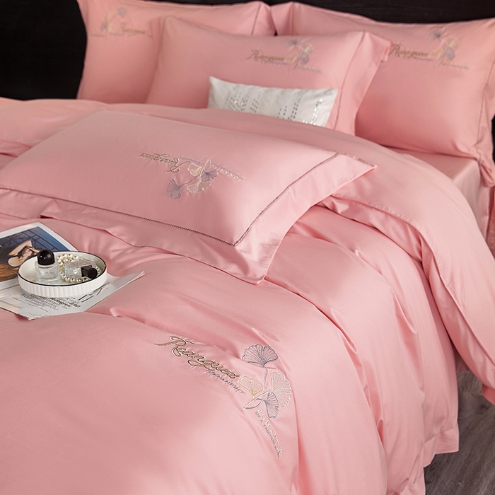 91家纺网 家纺一手货源 找家纺 浩情国际婚庆供货中心 2026新款160S春夏天丝棉高端刺绣系列四件套 银之杏-豆沙