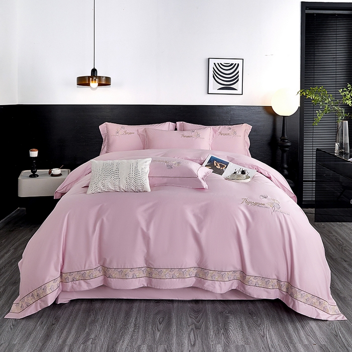 浩情国际婚庆供货中心 2026新款160S春夏天丝棉高端刺绣系列四件套 银之杏-优雅紫