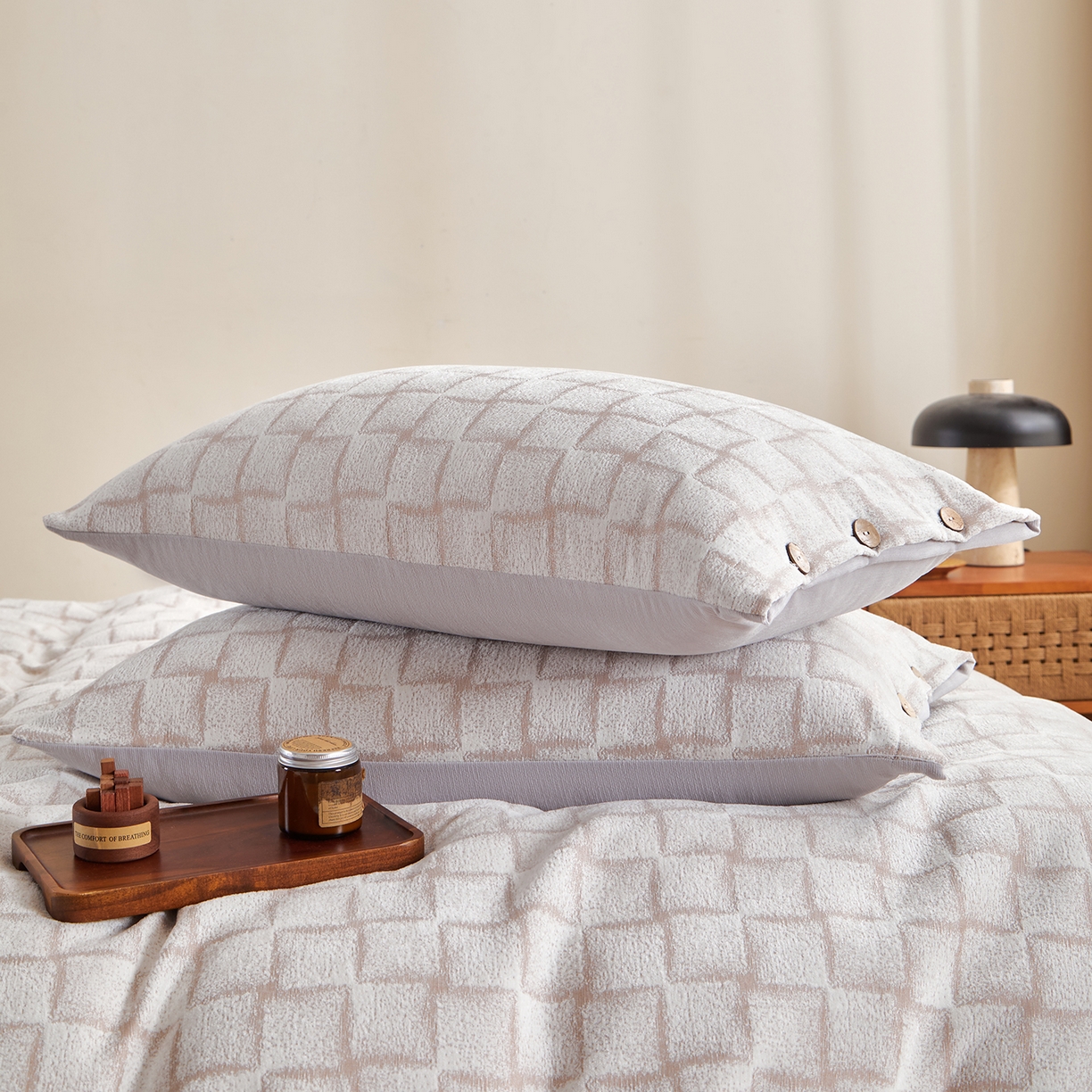 91家纺网 家纺一手货源 找家纺 咏绒家纺工厂店 2025新款雪尼尔棉绒大提花四件套 洛西雅-橡树棕