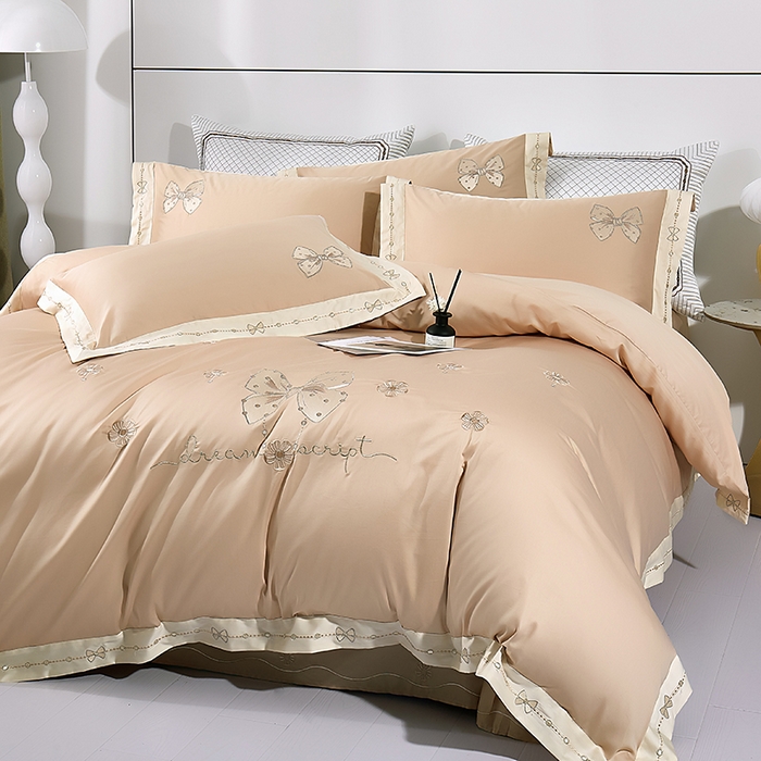 91家纺网 家纺一手货源 找家纺 浩情国际婚庆供货中心 2026新款180支长绒棉重工刺绣四件套 优雅主义-卡其