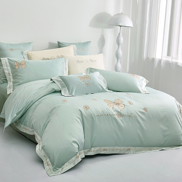 91家纺网 家纺一手货源 找家纺 浩情国际婚庆供货中心 2026新款180支长绒棉重工刺绣四件套 优雅主义-水绿