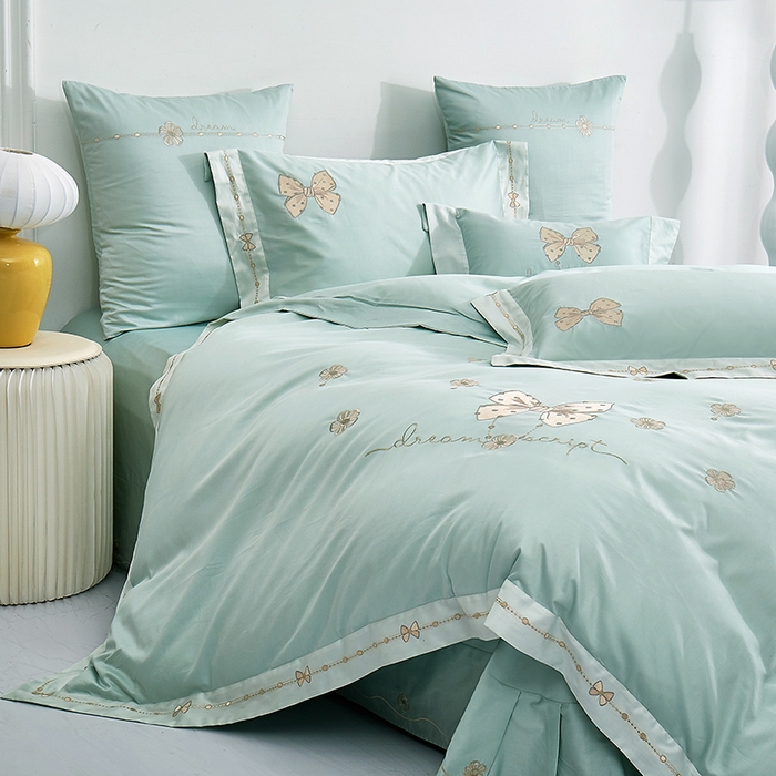 91家纺网 家纺一手货源 找家纺 浩情国际婚庆供货中心 2026新款180支长绒棉重工刺绣四件套 优雅主义-水绿