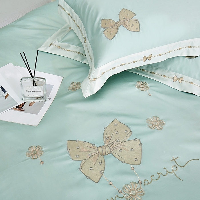 91家纺网 家纺一手货源 找家纺 浩情国际婚庆供货中心 2026新款180支长绒棉重工刺绣四件套 优雅主义-水绿