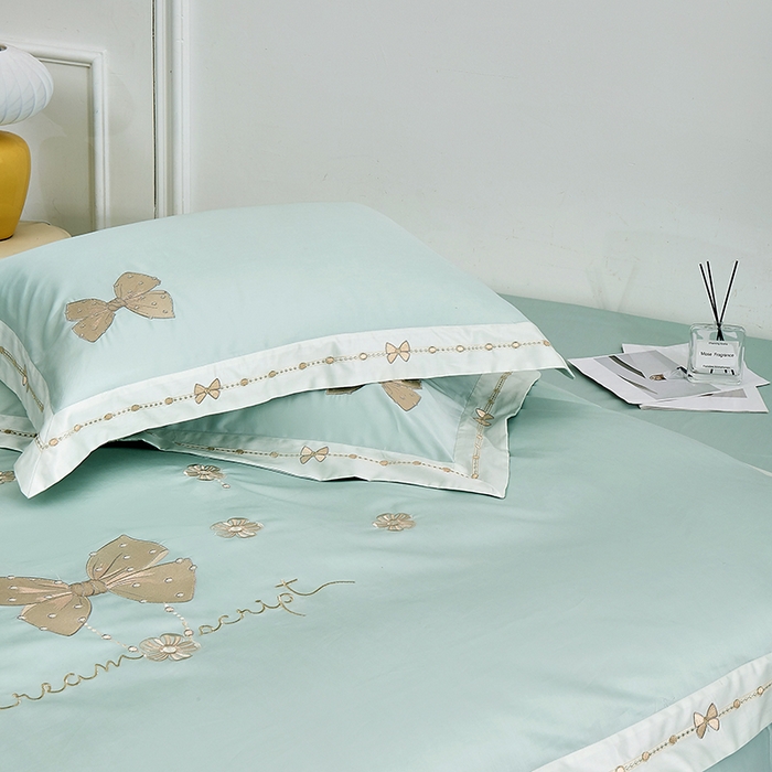 91家纺网 家纺一手货源 找家纺 浩情国际婚庆供货中心 2026新款180支长绒棉重工刺绣四件套 优雅主义-水绿