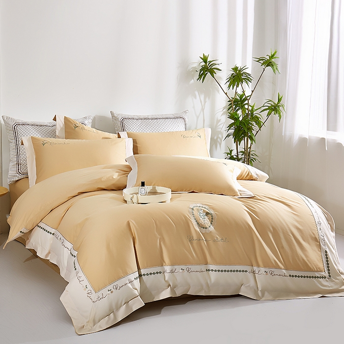 91家纺网 家纺一手货源 找家纺 浩情国际婚庆供货中心 2026新款180支长绒棉重工刺绣四件套 小椿光景-卡其