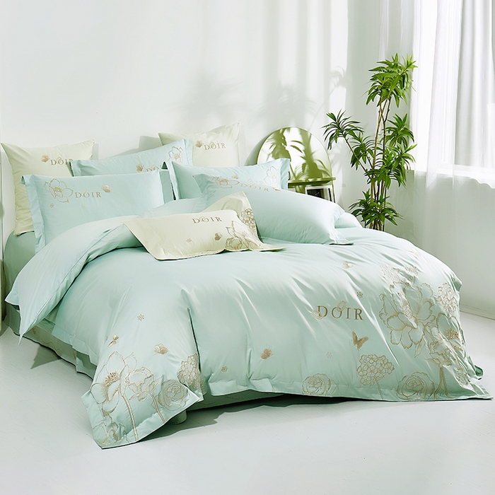 91家纺网 家纺一手货源 找家纺 浩情国际婚庆供货中心 2026新款180支长绒棉重工刺绣四件套 流光疏影-水绿