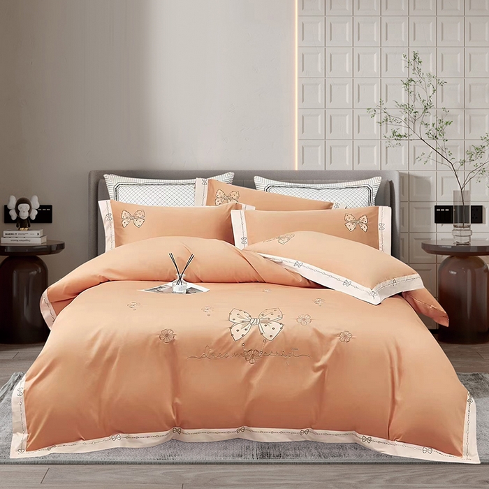 浩情国际婚庆供货中心 2026新款180支长绒棉重工刺绣四件套 优雅主义-暖橙