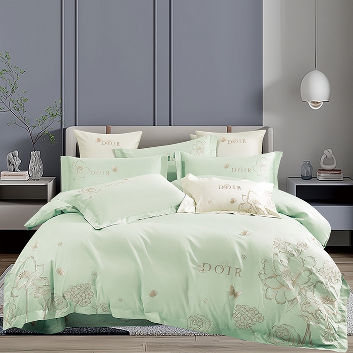 浩情国际婚庆供货中心 2026新款180支长绒棉重工刺绣四件套 琉光疏影-清新绿