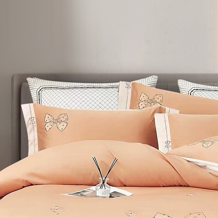 91家纺网 家纺一手货源 找家纺 浩情国际婚庆供货中心 2026新款180支长绒棉重工刺绣四件套 优雅主义-暖橙