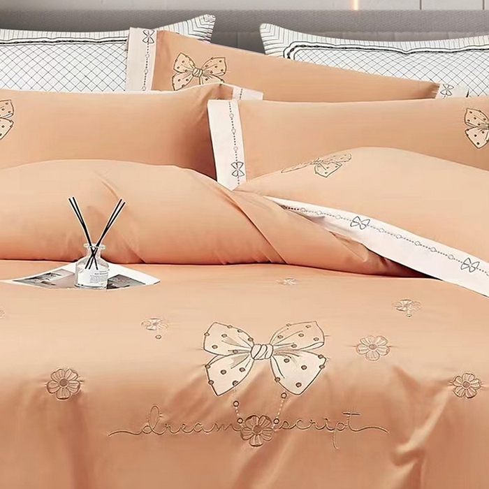 91家纺网 家纺一手货源 找家纺 浩情国际婚庆供货中心 2026新款180支长绒棉重工刺绣四件套 优雅主义-暖橙