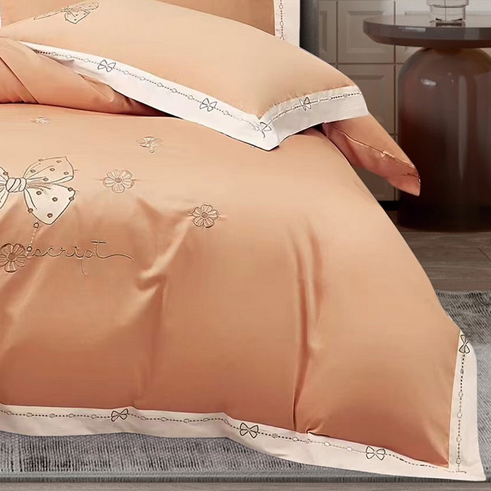 91家纺网 家纺一手货源 找家纺 浩情国际婚庆供货中心 2026新款180支长绒棉重工刺绣四件套 优雅主义-暖橙