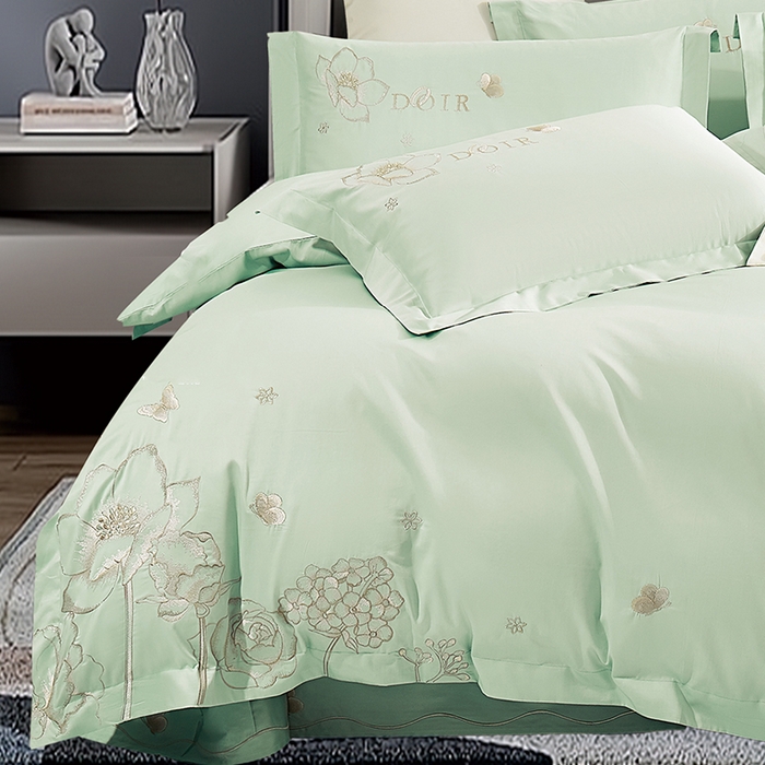 91家纺网 家纺一手货源 找家纺 浩情国际婚庆供货中心 2026新款180支长绒棉重工刺绣四件套 琉光疏影-清新绿