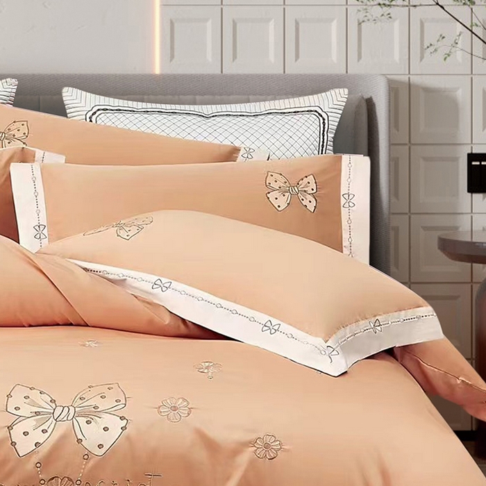 91家纺网 家纺一手货源 找家纺 浩情国际婚庆供货中心 2026新款180支长绒棉重工刺绣四件套 优雅主义-暖橙