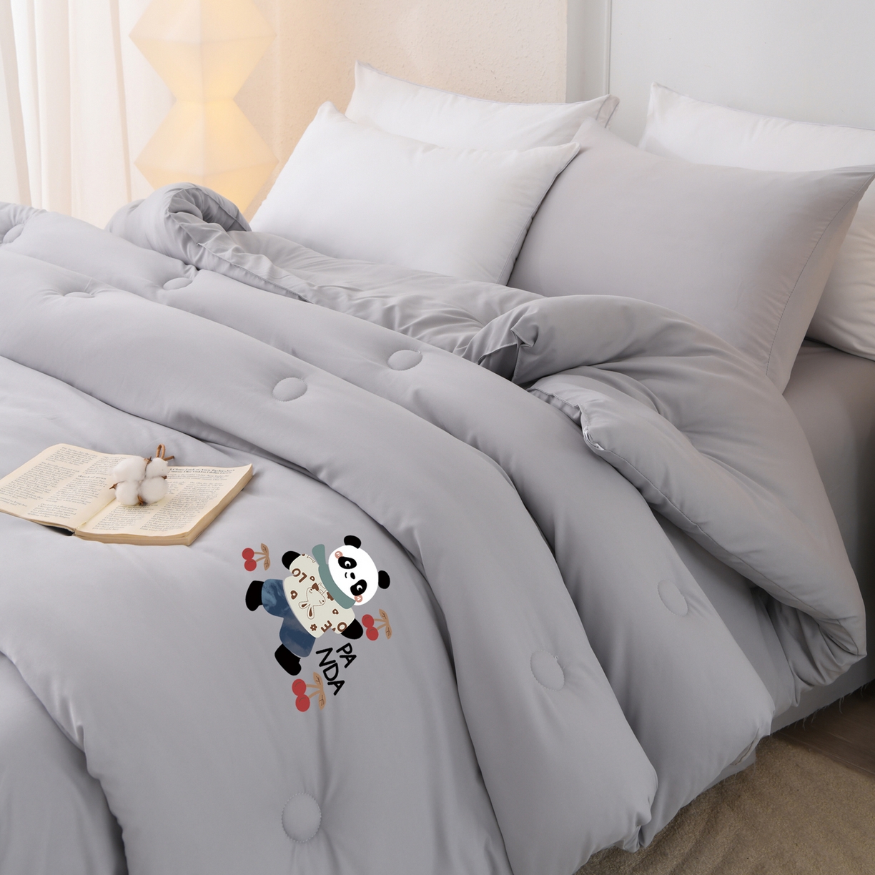 91家纺网 家纺一手货源 找家纺 瑶瑶家居 2025新款熊猫棉花被被子被芯 浅灰