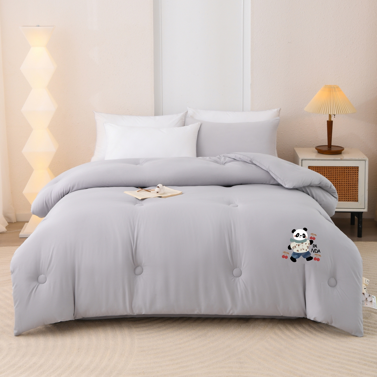 91家纺网 家纺一手货源 找家纺 瑶瑶家居 2025新款熊猫棉花被被子被芯 浅灰