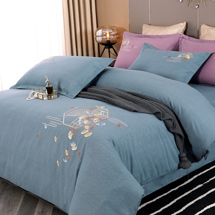 91家纺网 家纺一手货源 找家纺 浩情国际婚庆供货中心 2026四季新品120S全棉斜纹加厚磨毛高端刺绣四件套 维也纳-富贵银