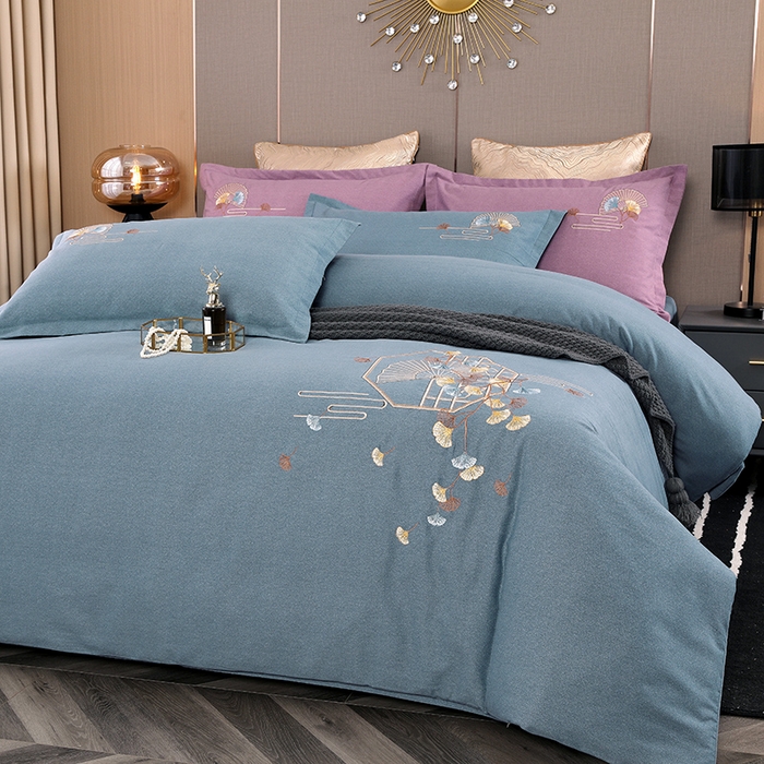 91家纺网 家纺一手货源 找家纺 浩情国际婚庆供货中心 2026四季新品120S全棉斜纹加厚磨毛高端刺绣四件套 维也纳-富贵银