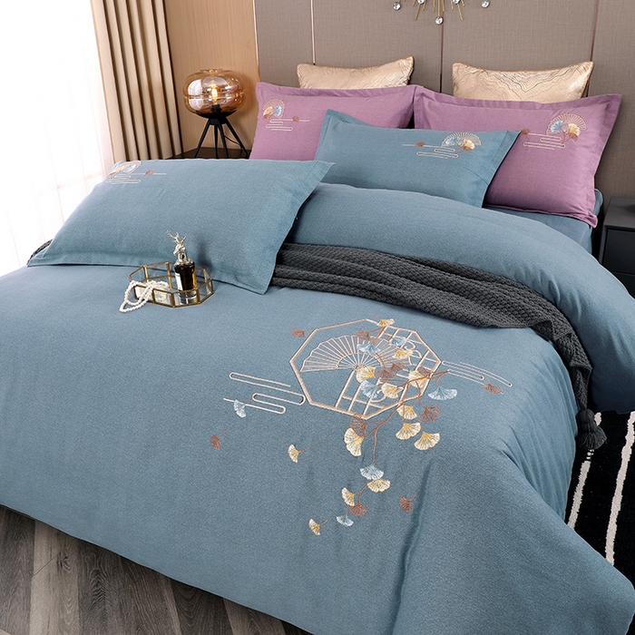 91家纺网 家纺一手货源 找家纺 浩情国际婚庆供货中心 2026四季新品120S全棉斜纹加厚磨毛高端刺绣四件套 维也纳-富贵银