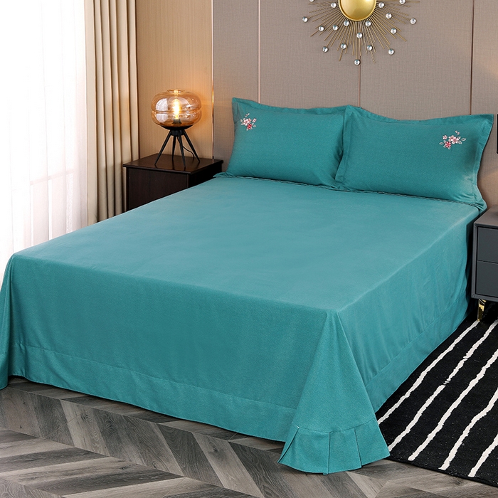 91家纺网 家纺一手货源 找家纺 浩情国际婚庆供货中心 2026四季新品120S全棉斜纹加厚磨毛高端刺绣四件套 浪漫樱花-淡雅绿