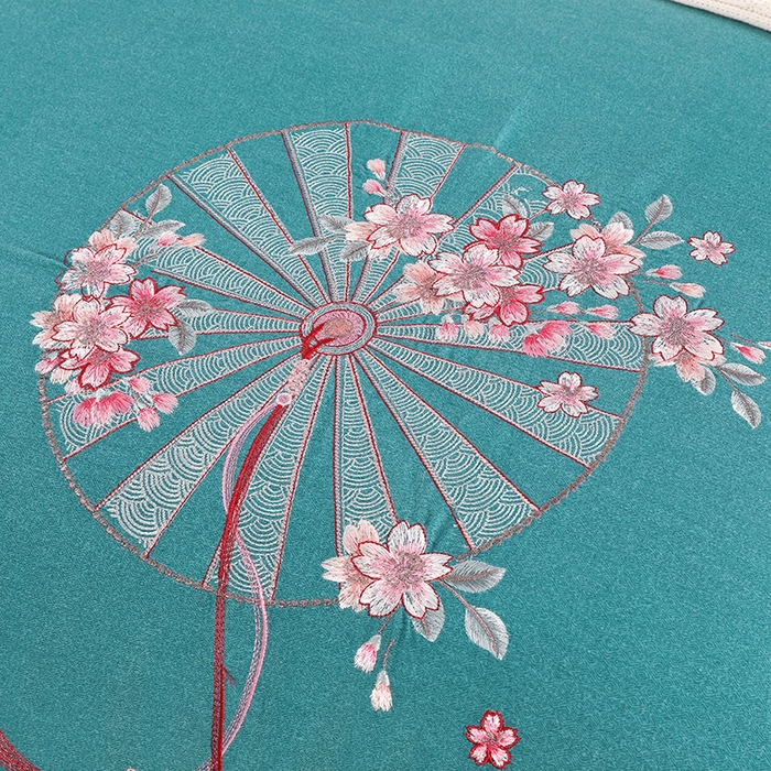 91家纺网 家纺一手货源 找家纺 浩情国际婚庆供货中心 2026四季新品120S全棉斜纹加厚磨毛高端刺绣四件套 浪漫樱花-淡雅绿