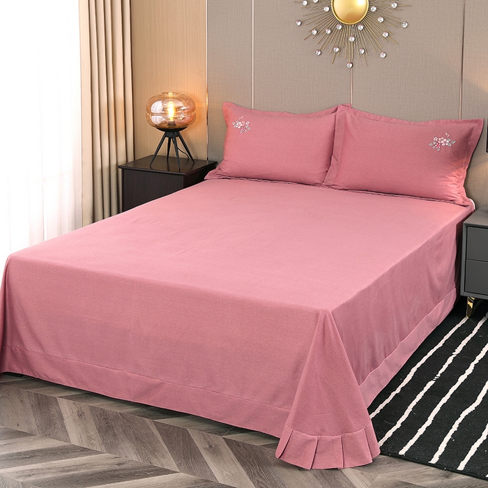 91家纺网 家纺一手货源 找家纺 浩情国际婚庆供货中心 2026四季新品120S全棉斜纹加厚磨毛高端刺绣四件套 浪漫樱花-豆沙