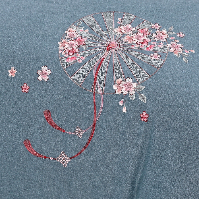 91家纺网 家纺一手货源 找家纺 浩情国际婚庆供货中心 2026四季新品120S全棉斜纹加厚磨毛高端刺绣四件套 浪漫樱花-富贵银