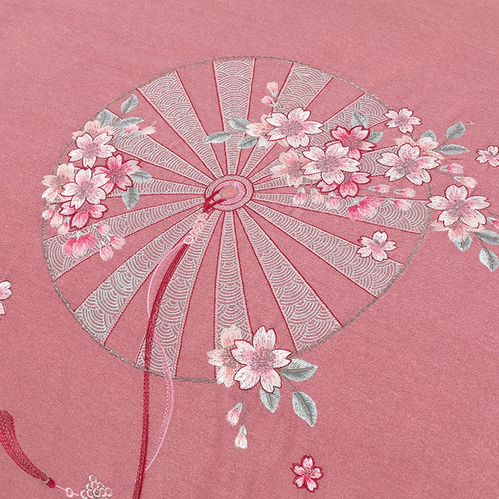 91家纺网 家纺一手货源 找家纺 浩情国际婚庆供货中心 2026四季新品120S全棉斜纹加厚磨毛高端刺绣四件套 浪漫樱花-豆沙