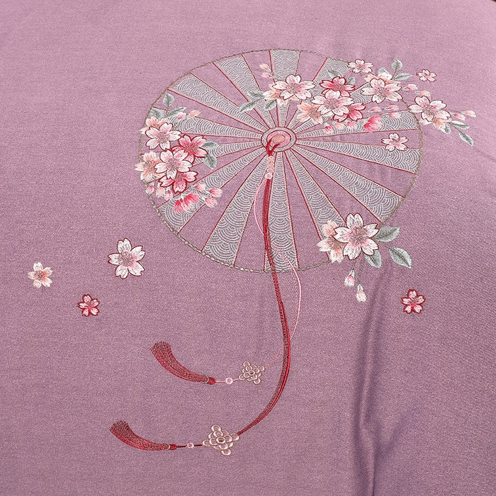 91家纺网 家纺一手货源 找家纺 浩情国际婚庆供货中心 2026四季新品120S全棉斜纹加厚磨毛高端刺绣四件套 浪漫樱花-浪漫紫