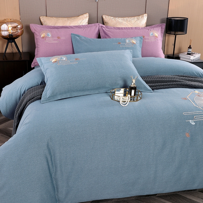 91家纺网 家纺一手货源 找家纺 浩情国际婚庆供货中心 2026四季新品120S全棉斜纹加厚磨毛高端刺绣四件套 维也纳-富贵银