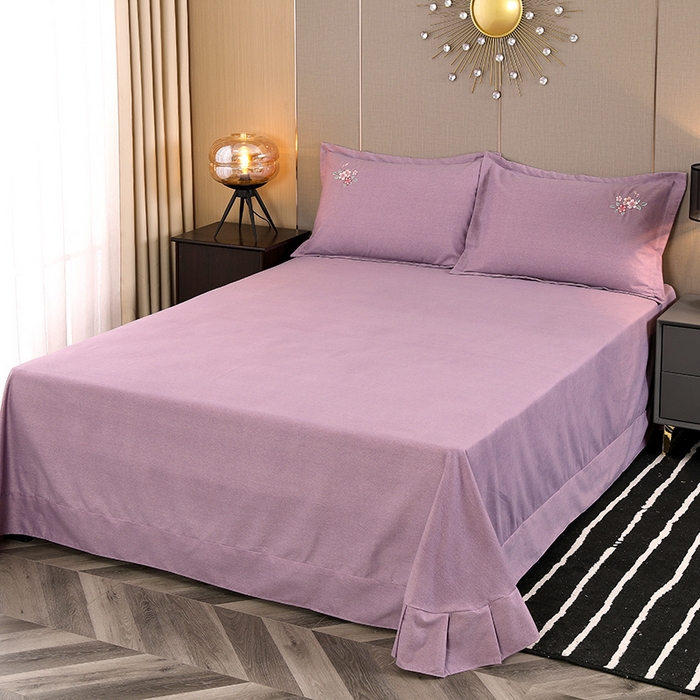 91家纺网 家纺一手货源 找家纺 浩情国际婚庆供货中心 2026四季新品120S全棉斜纹加厚磨毛高端刺绣四件套 浪漫樱花-浪漫紫